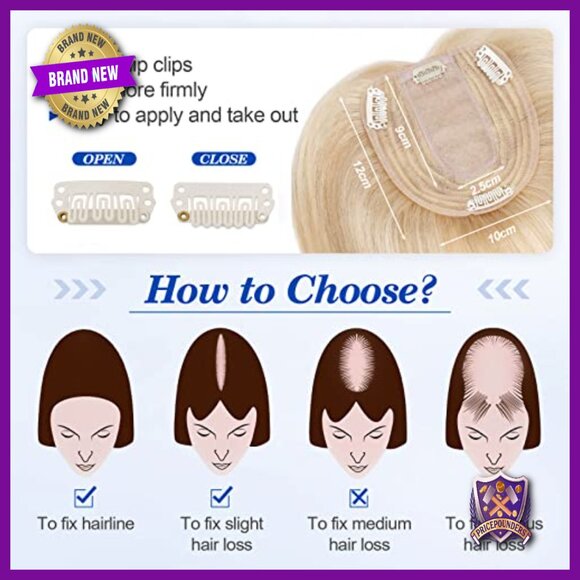 10 Inch Human Hair Topper Silk Base 130% Density for Thinning Hair